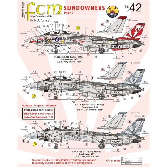 FCM 1/72 Decals Grumman F-14A Tomcat Part 2 VF-111 Sundowners