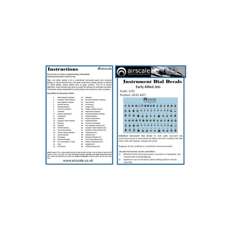 1:32 scale early allied jets Instrument Dial Decal