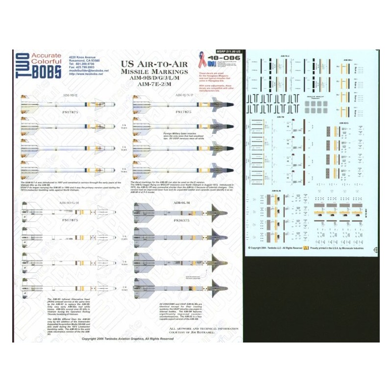 1/48 Decals 1US Air-to-Air Missile Markings for AIM-9B/D/G/J/L/M and AIM-7E-2/M