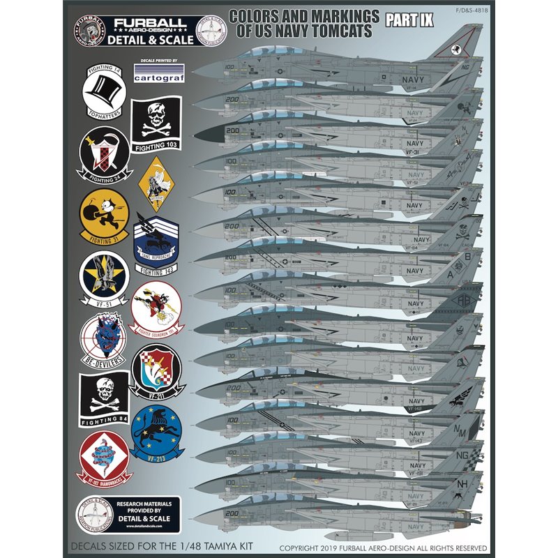 Calcas 1/48 Color & Markings of US Navy Grumman F-14 Tomcats Part IX" has options for fifteen F-14A/A+/Bs.