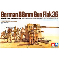 Maqueta 1/35 del cañón antiaéreo German Flak 36 para la campaña en África del Norte de Tamiya