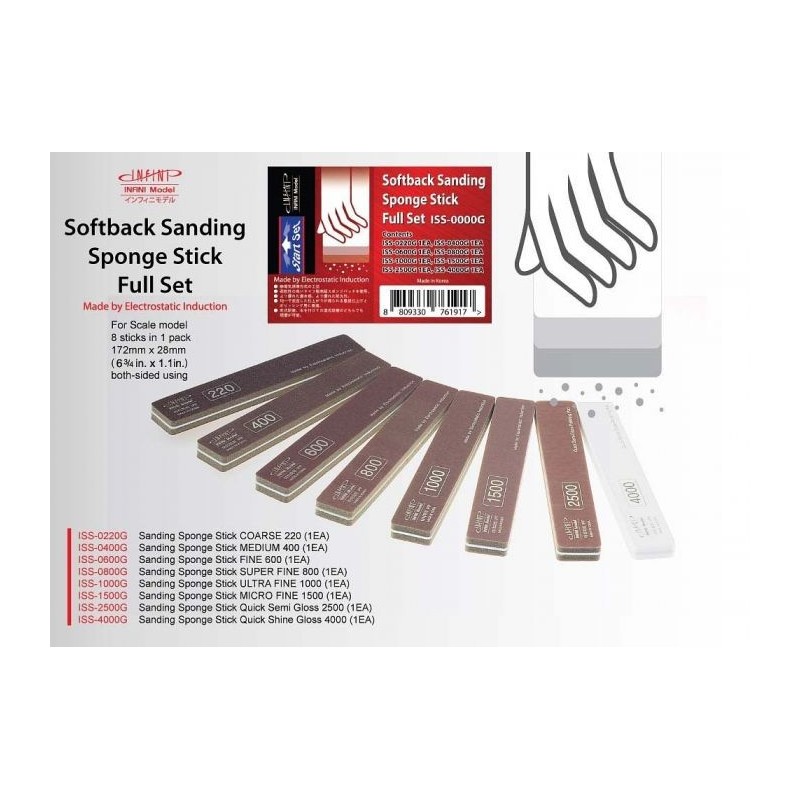 SOFTBACK SANDING SPONGE STICK FULL SET (220-4000, 8 PADS IN 1 PACK)