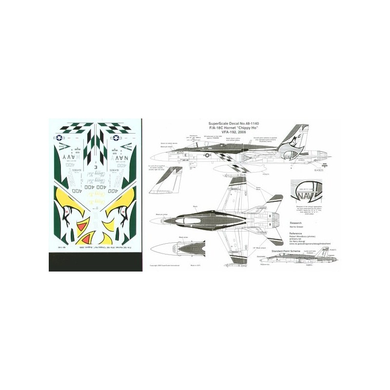 1/48 Decals McDonnell-Douglas F/A-18C Hornet (1) 164905 NF/400 VFA-192 CAG `Chippy Ho' 2006 USS Kitty Hawk