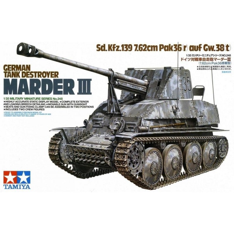 Tamiya 1/35 German Tank Destroyer Marder III Sd.Kfz.139 7.62cm Pak36(r) auf Gw.38(t)