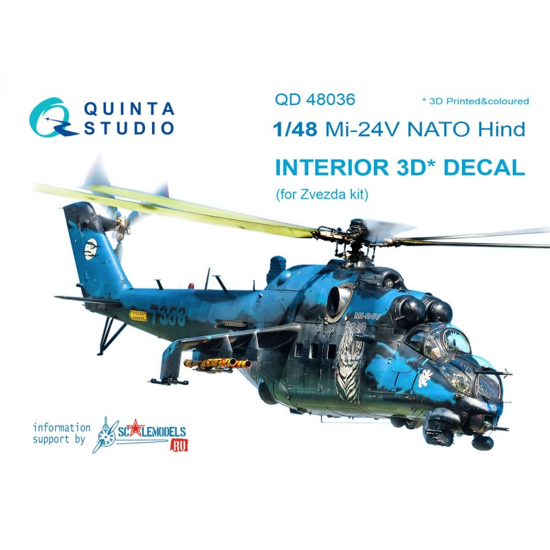 1/48 Mi-24V NATO (black panels) 3D-Printed & colored Interior on decal paper (for Zvezda kit) 