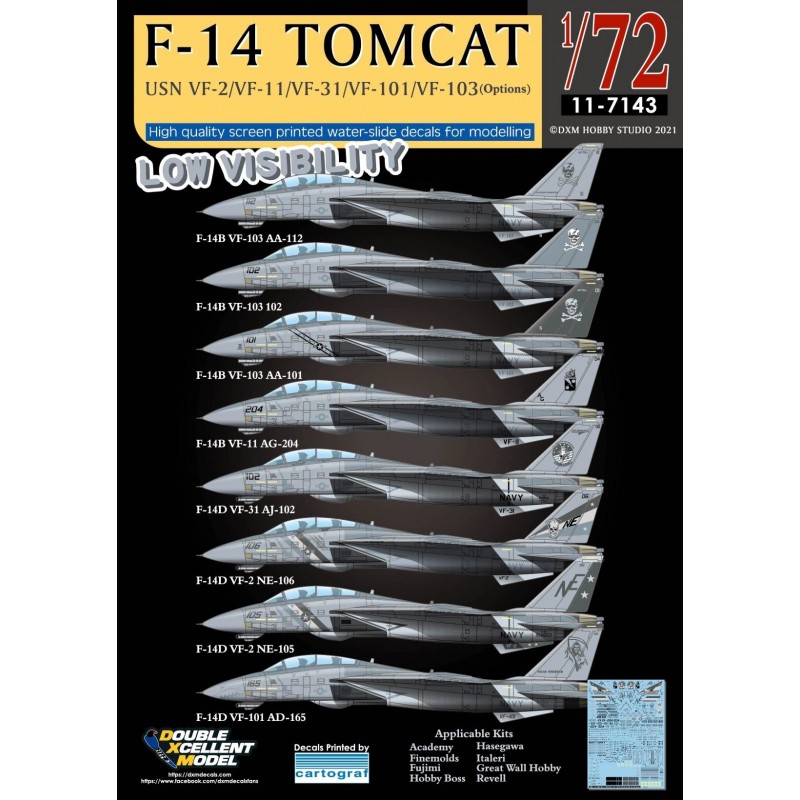 1/72  USN F-14B/D Tomcat VF-2/VF-11/VF-31/VF-101/VF-103 Low Visibility