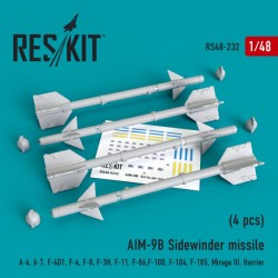 reskit 1/48 AIM-9B SIDEWINDER MISSILE W/REMOVE BEFORE FLIGHT COVER (4 PCS)