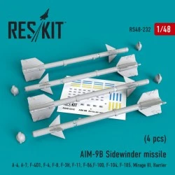 reskit 1/48 AIM-9B SIDEWINDER MISSILE W/REMOVE BEFORE FLIGHT COVER (4 PCS)