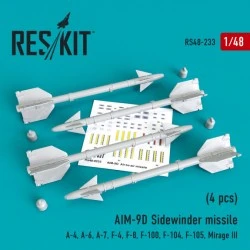 reskit 1/48 AIM-9D SIDEWINDER MISSILE W/REMOVE BEFORE FLIGHT COVER (4 PCS)