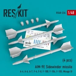 reskit 1/48 AIM-9E SIDEWINDER MISSILE W/REMOVE BEFORE FLIGHT COVER (4 PCS)