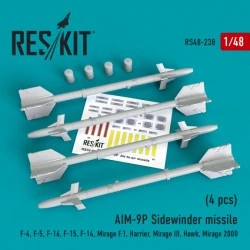 reskit 1/48 AIM-9P SIDEWINDER MISSILE W/REMOVE BEFORE FLIGHT COVER (4 PCS)