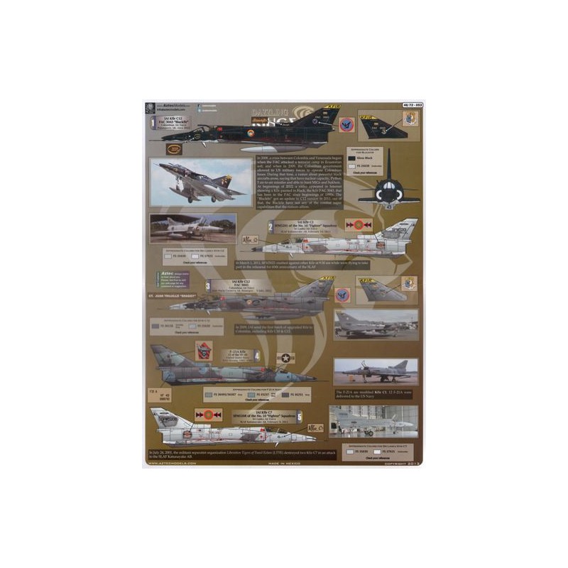 Aztec Models 1/48 Dazzling Kings. Kfir C-7, C10, C12, F21-A, Colombia, Sri Lanka, U.S. Navy