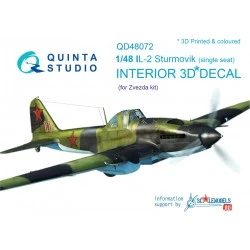 Quinta Studio 1/48 Il-2 Sturmovik (single seat) Interior 3D Decal (zvezda)