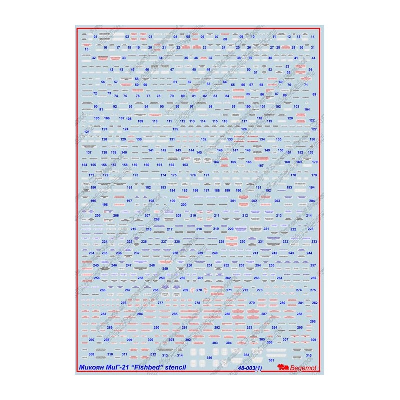 Begemot Decals 1/48 Decals Mikoyan MiG-21 Fishbed complete stencil data for one aircraft