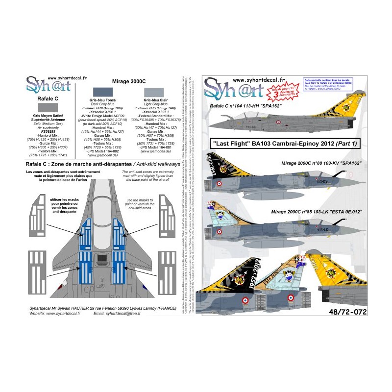 Syhart 1/48 Decals  Dassault Mirage 2000C + Rafale C "Last Flight - BA103 Cambra