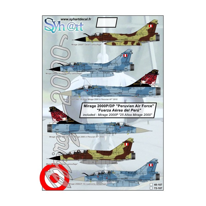 Syhart 1/48 Decals Mirage 2000P/DP "Peruvian Air Force" Bonus : Mirage 2000P "25 Anos Mirage