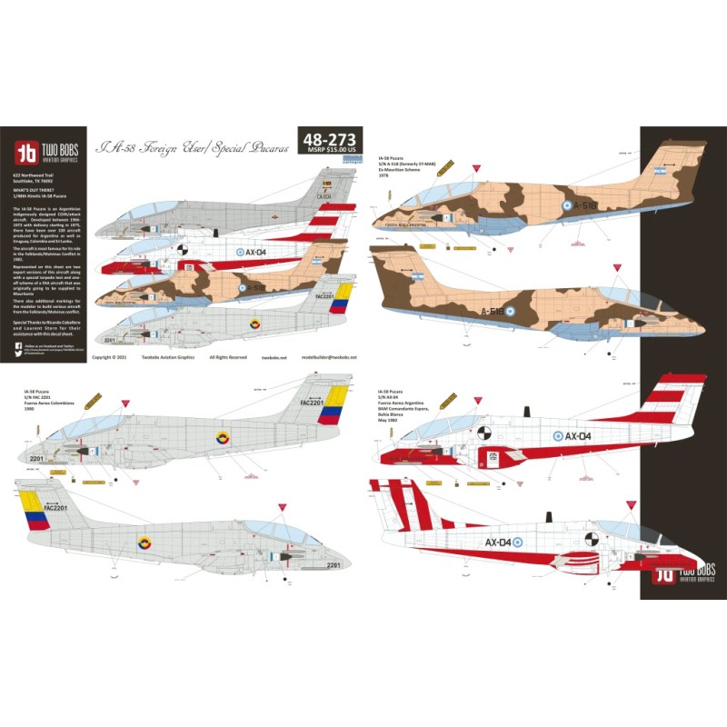 Two Bobs 1/48 Decals F.M.A. IA-58A Pucara Foreign User/Special Pucaras