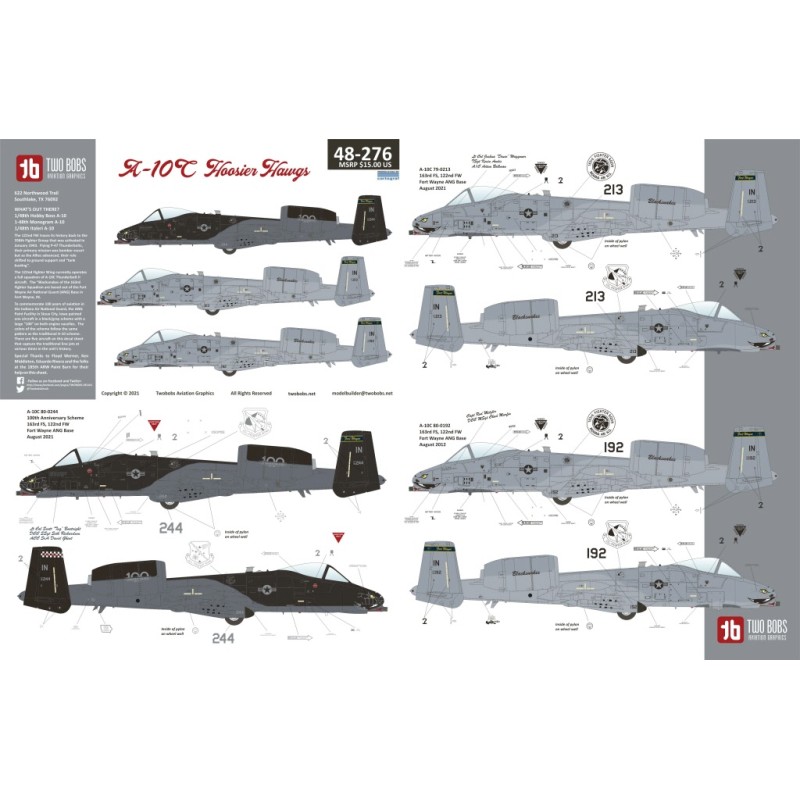 Two Bobs 1/48 Decals Fairchild A-10C Hoosier Hawgs