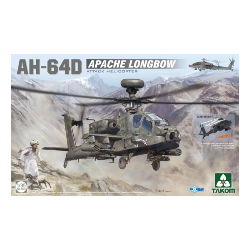 Maqueta de helicóptero 1/35 AH-64D Apache Longbow Attack Helicopter del fabricante Takom con accesorios y calcas