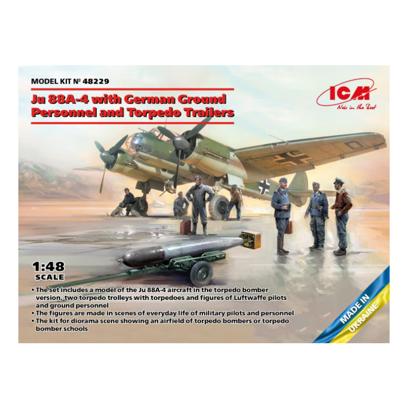 ICM 1/48 Ju 88A-4 with German Ground Personnel and Torpedo Trailers1/48