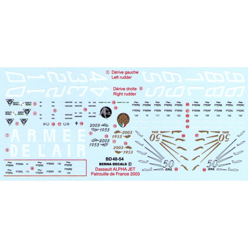 1/48 Decals Dassault-Dornier Alpha Jet (1) EPAA Patrouille de France 50th Anniversary scheme 2003