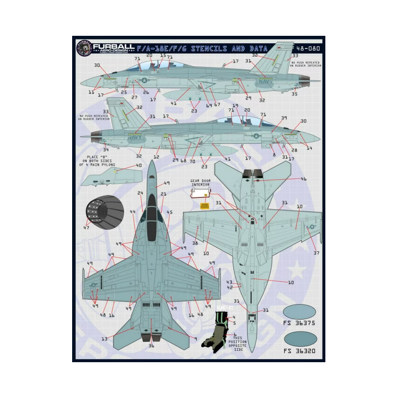 Furball Calcas 1/48 F/A-18E/F/G Stencils and Data