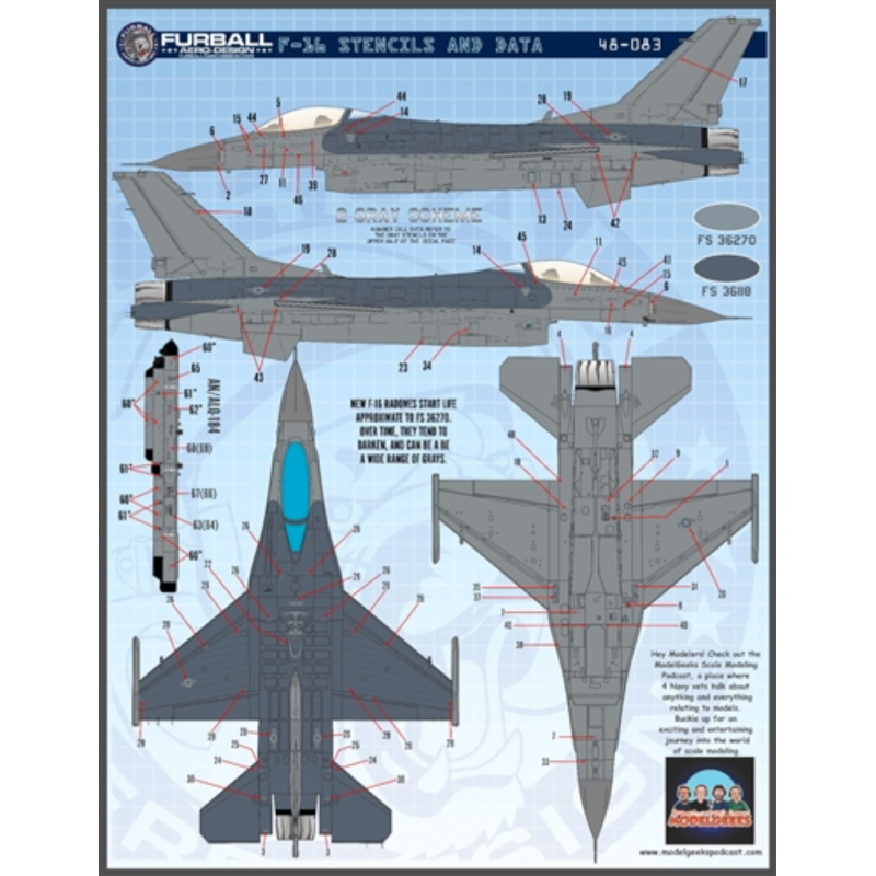 Furball Calcas 1/48 Lockheed-Martin F-16 Stencils (LATE)