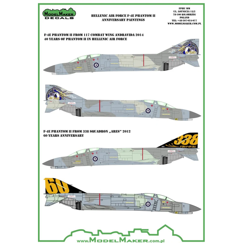 Model Maker Decals 1/48 Hellenic Air Force F-4E Phantom II Anniversary paintings