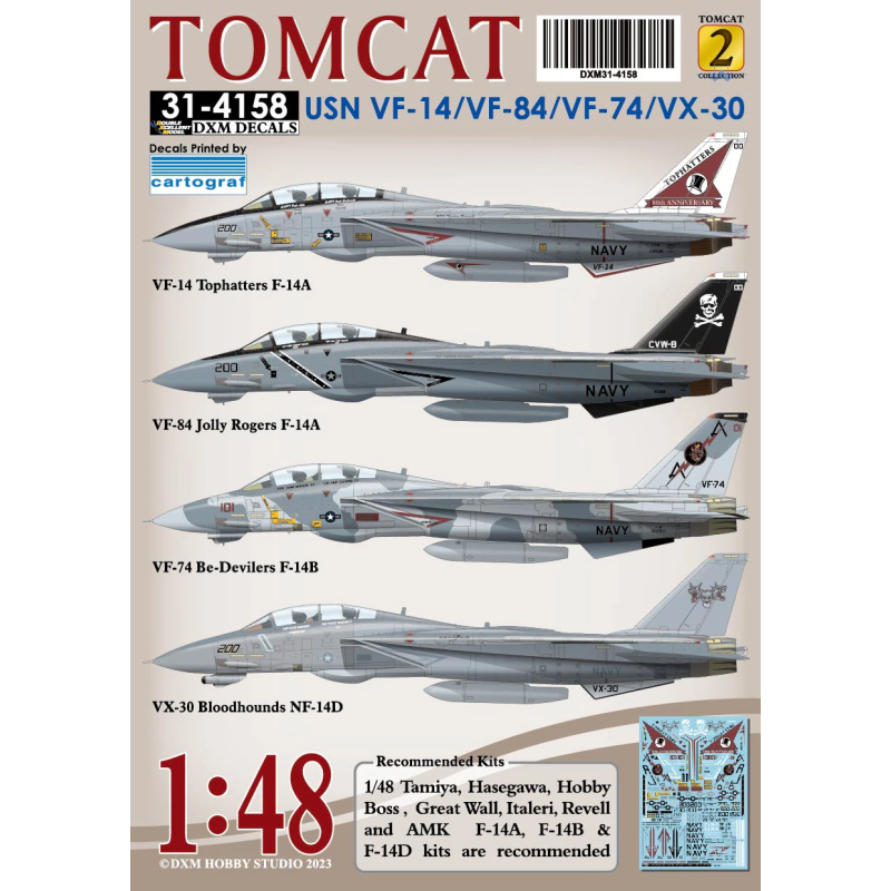 DXM Calca 1/48 USN VF-14 / VF-84 / VF-74 / VX-30 F-14 Tomcat Collection 2