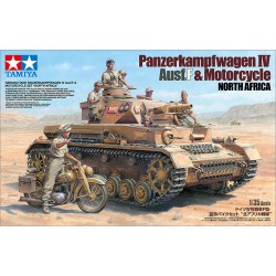 Maqueta de tanque Tamiya 1/35 German Tank Panzerkampfwagen IV Ausf.F & Motorcycle Set North Africa