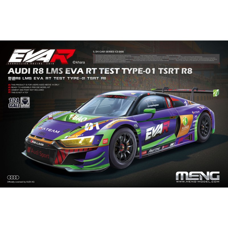 Maqueta de coche Meng 1/24 AUDI R8 LMS EVA RT TEST TYPE-01 TSRT R8