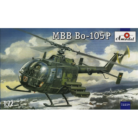 Maqueta de helicóptero Amodel 1/72 MBB Bo-105P en montaje