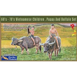 Maqueta de figuras de niños vietnamitas, cachorro y búfalo a escala 1/35 de Gecko Models