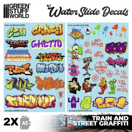 Green Stuff World Waterslide Decals - Train and Graffiti Mix