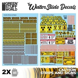 Green Stuff World Waterslide Decals - Caution Strips and Signs