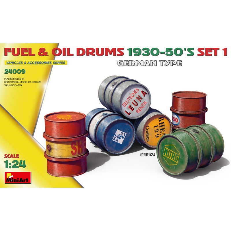 Miniart  1/24 FUEL & OIL DRUMS 1930-50’S SET 1. GERMAN TYPE