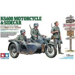 Maqueta 1/35 del KS600 Motorcycle & Sidecar alemán de Tamiya con detalles precisos