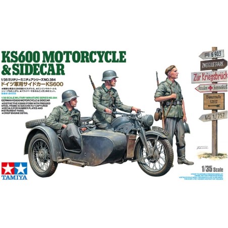 Maqueta 1/35 del KS600 Motorcycle & Sidecar alemán de Tamiya con detalles precisos