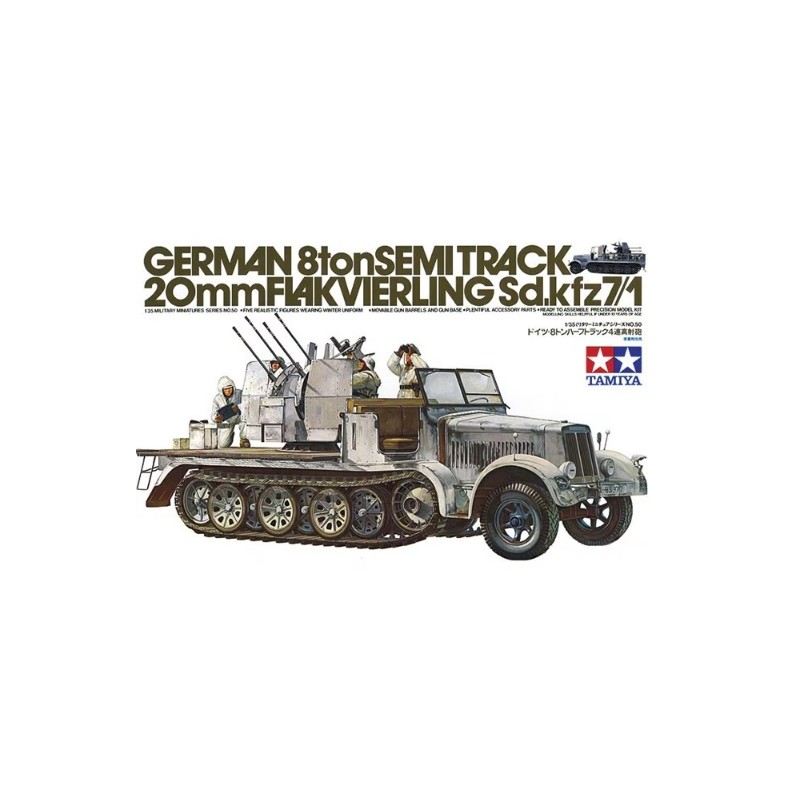 Maqueta 1/35 del Sd.Kfz.7/1 German 8-ton Halftrack con cañón antiaéreo de Tamiya