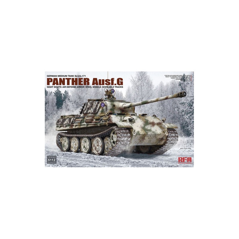 Rye Fiel Model 1/35 PANTHER Ausf.G w/Night Sights & Air Defense Armor & Steel Wheel