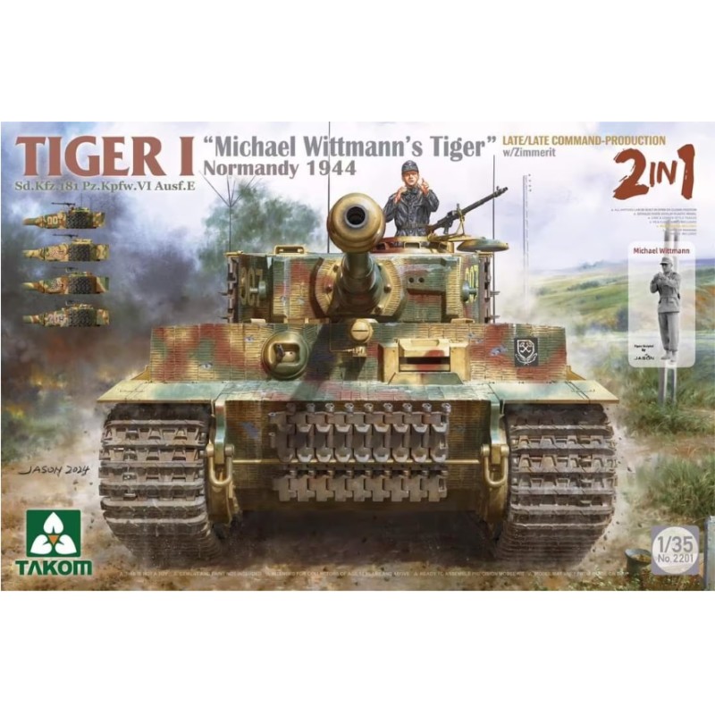 Takom 1/35 Tiger I Michael Wittmann's Tiger Normandy 1944 Late/Late Command Production w/Zimmerit 2 in 1 Sd.Kfz. 181 Pz.Kpfw. VI