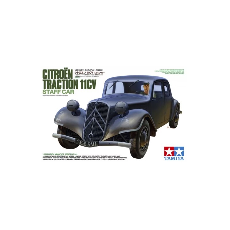 Maqueta Tamiya 1/35 Citroën Traction 11CV Staff Car en detalle, Segunda Guerra Mundial.