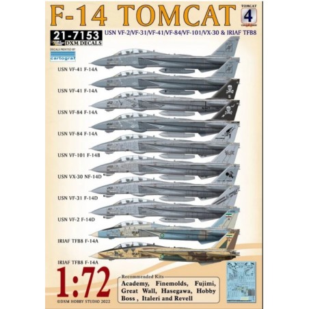 DXM Calcas 1/72  f-14 Tomcat USN VF-2/VF-31/VF-41/VF-101/VX-30 & IRAF TFB8