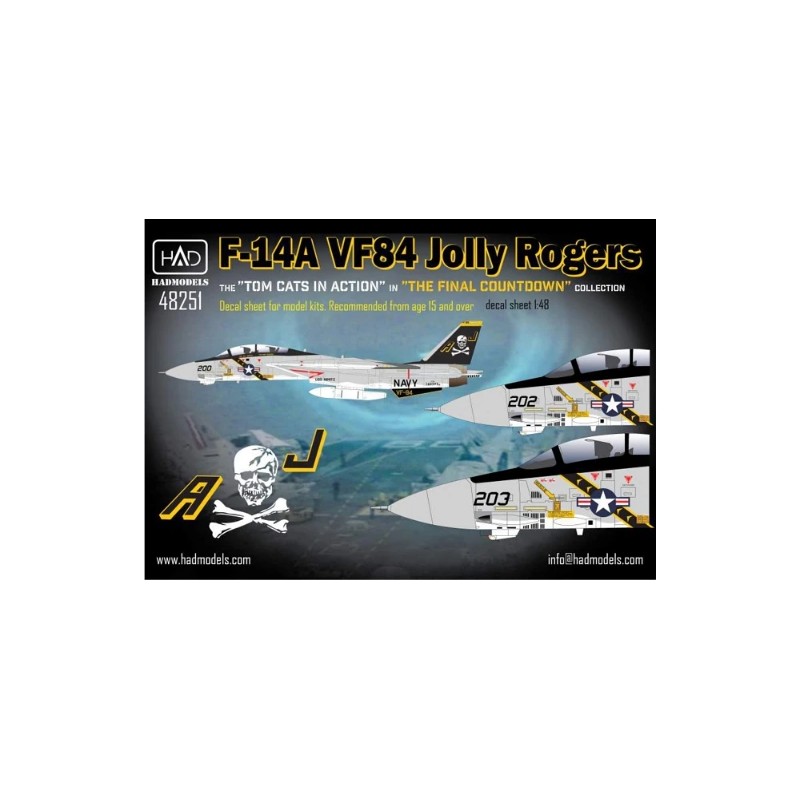 HAD 1/48 Decals Grumman F-14A Tomcat VF84 Jolly Rogers Tomcats in Action in "The Final Countdown" Collection