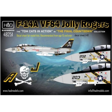 HAD 1/48 Decals Grumman F-14A Tomcat VF84 Jolly Rogers Tomcats in Action in "The Final Countdown" Collection