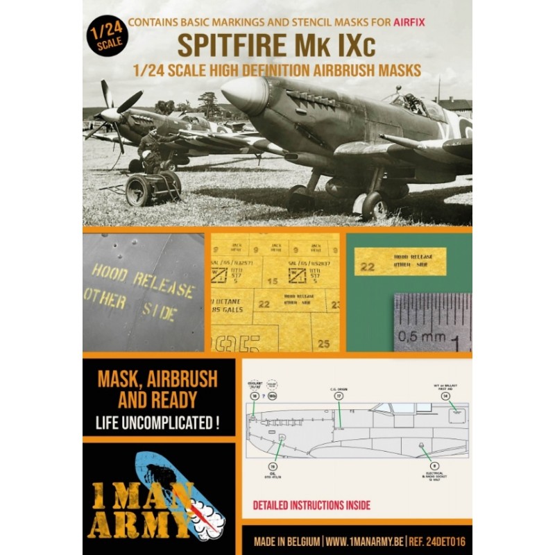 1 Man Army 1/24 MASK for Supermarine Spitfire Mk.IXc  ( Airfix )