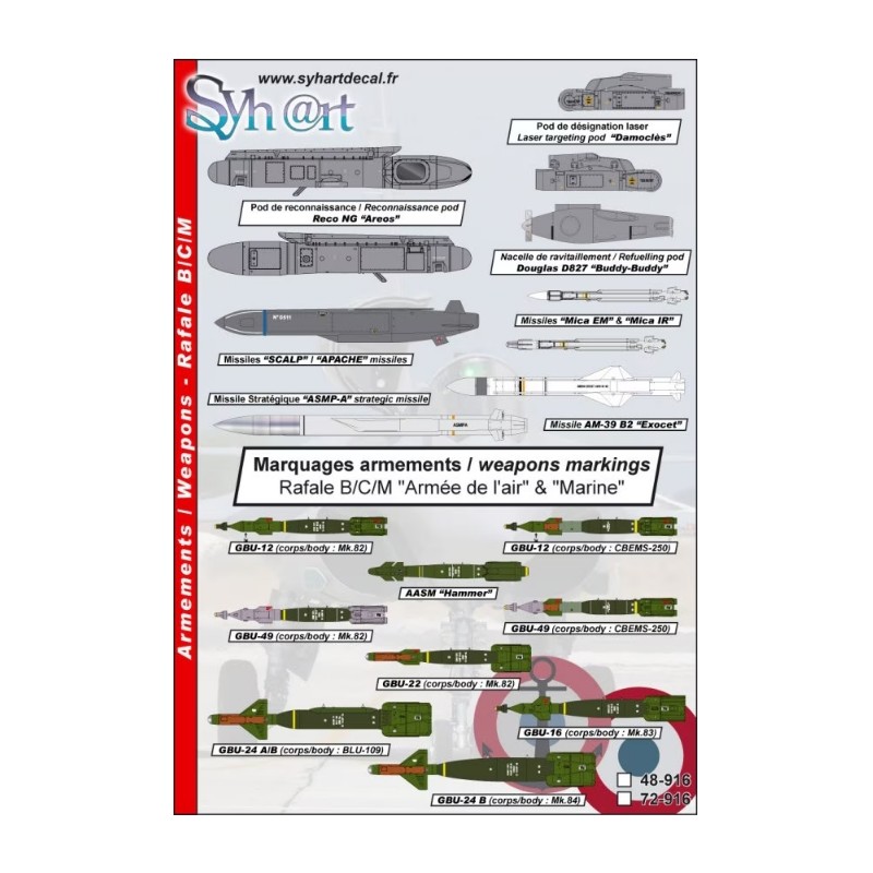 Syhart 1/48 decals  Armements Dassault Rafale B/C/M