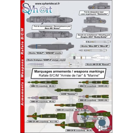 Syhart 1/48 decals  Armements Dassault Rafale B/C/M