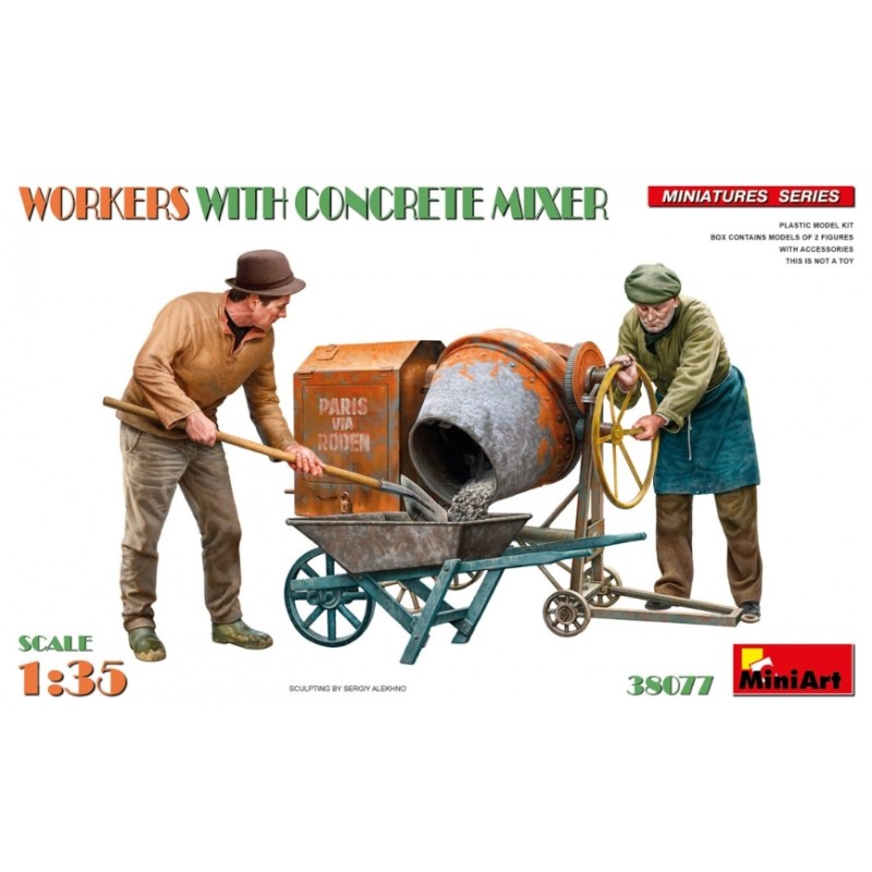 Miniart 1/35 Workers With Concrete Mixer