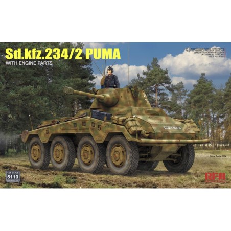 Maqueta detallada 1/35 Sd.Kfz.234/2 PUMA de Rye Fiel Model con componentes de motor y accesorios, disponible en Robotines